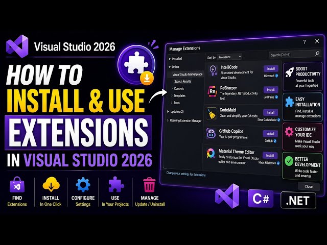 How to Install & Use Extensions in Visual Studio 2026