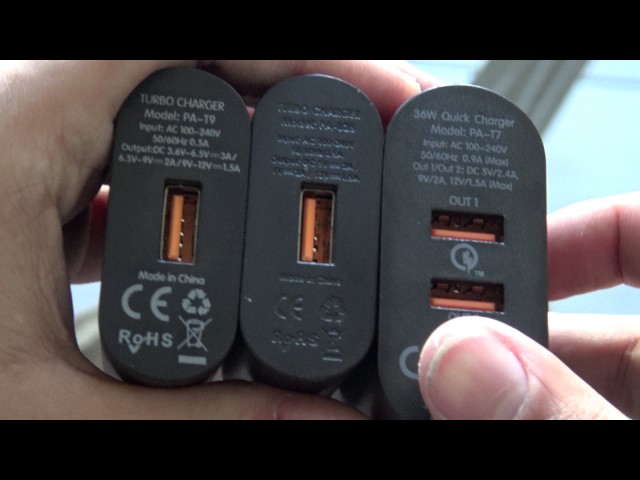 [4K] Size Comparison between the Aukey Wall Chargers PA-U28, PA-T7 and PA-T9
