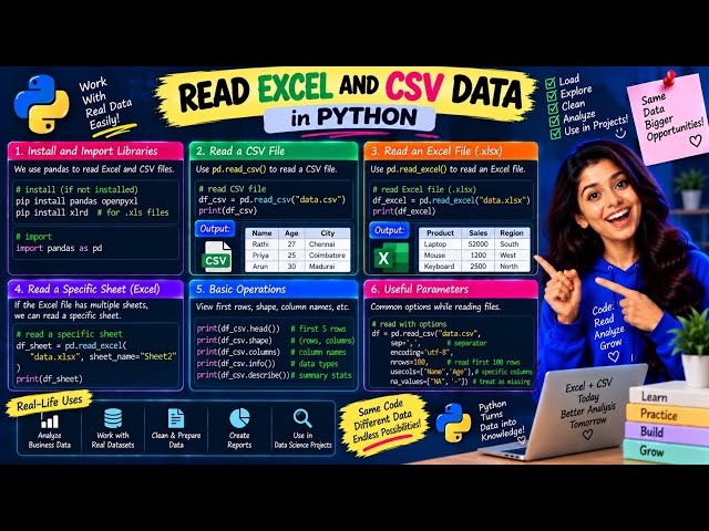 Read CSV & Excel Files in Python Using Pandas | Complete Beginner Tutorial 🐍📊
