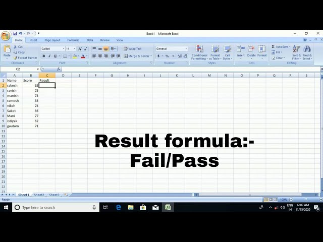 How to calculate PASS & FAIL in MS Excel || Conditional formula in MS Excel 2007 in hindi.