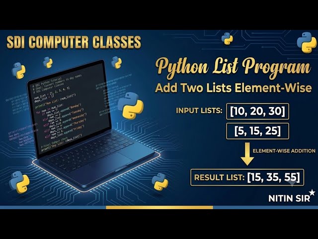 Python List Program-23. Write a Program to add two lists element-wise. #nitin_sir #sdi
