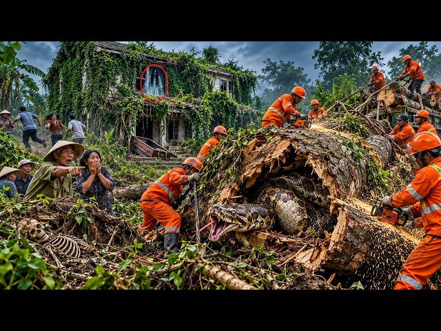 Workers Cut Open a 100-Year-Old Tree Beside an Abandoned House — A Monster Python Crawled Out!