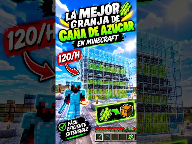 La MEJOR granja de caña de azúcar en Minecraft TUTORIAL #minecraft #shorts  #games  #tutorial