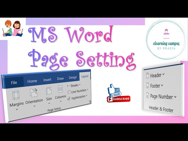 Page setting in MS Word : Page Margins, Page Size, Page Orientation , Header, Footer and Page number