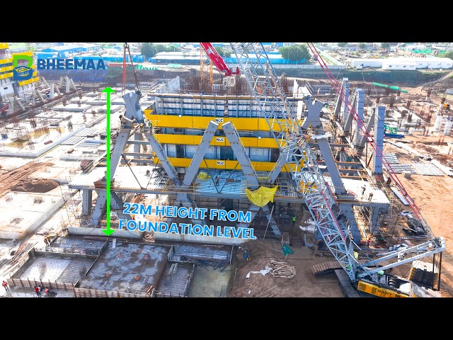 20.5 MT Diagrid Node Lifted 22 Metres High | GAD Tower Amaravati | Bheemaa Infra