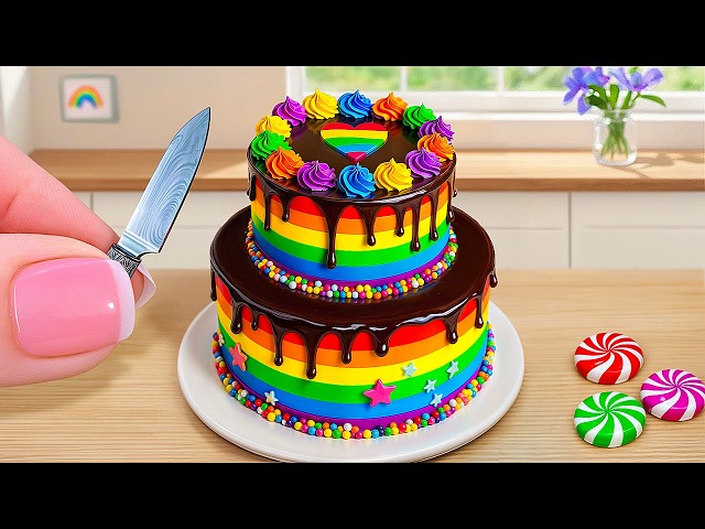 Mini Rainbow Cake Recipe With Chocolate | Stunning Rainbow Cake Decoration Ideas