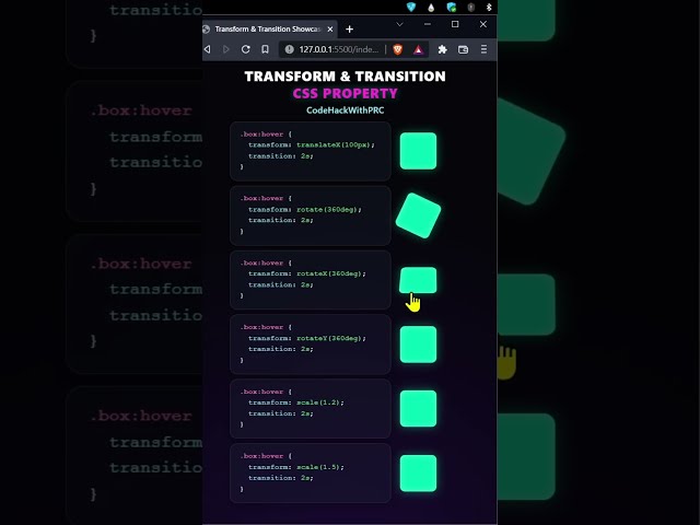 CSS Transform & Transition Explained 🔥 | HTML & CSS Animation #shorts