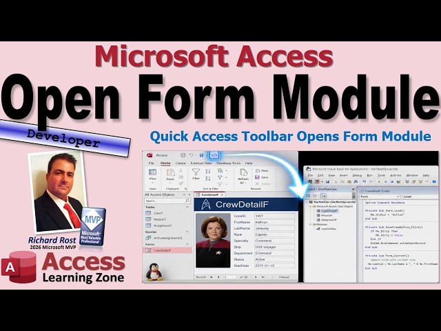 Open the Current Form's VBA Module from the Quick Access Toolbar in Microsoft Access