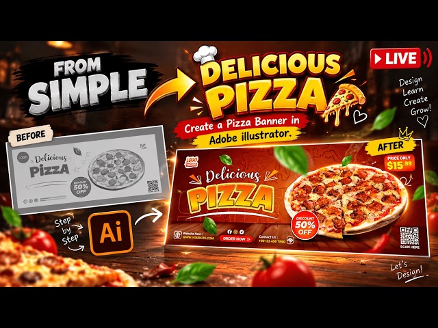 Create a Pizza Banner in Illustrator . @Designsbymehru