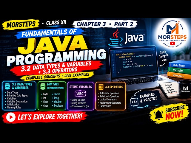 Java Programming Complete Concepts | Chapter 3  Part 2 | Data Types, Variables & Operators  MORSTEPS