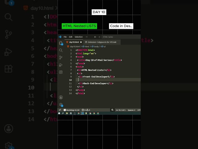 HTML Tutorial Day 10 | Nested Lists Explained | How to Create Nested Lists in HTML
