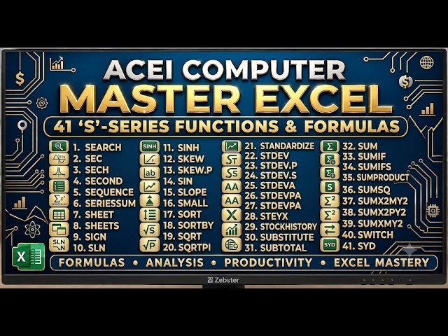 Advanced Excel S-Series Tutorial: All 41 Formulas Covered Step-by-Step aceicomputer
