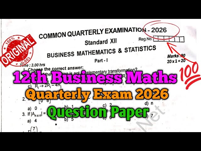 12th Business Maths and Statistics Quarterly Exam 2026 Question Paper English Medium