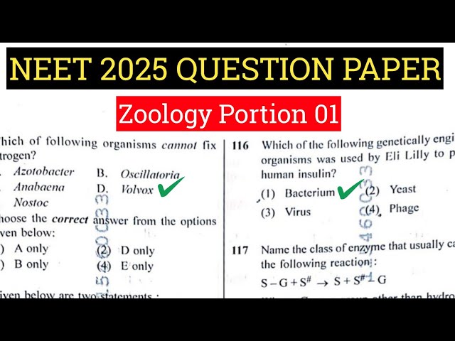 NEET 2025 Question Paper | Complete Solution | Zoology MCQ Portion | Part 01