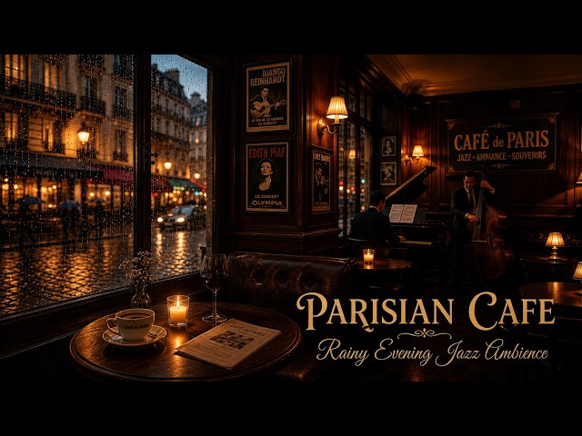 Relaxing Jazz Café in Paris | Parisian Cafe. Rainy Evening Jazz Ambience with Cozy Coffee Shop Vibes