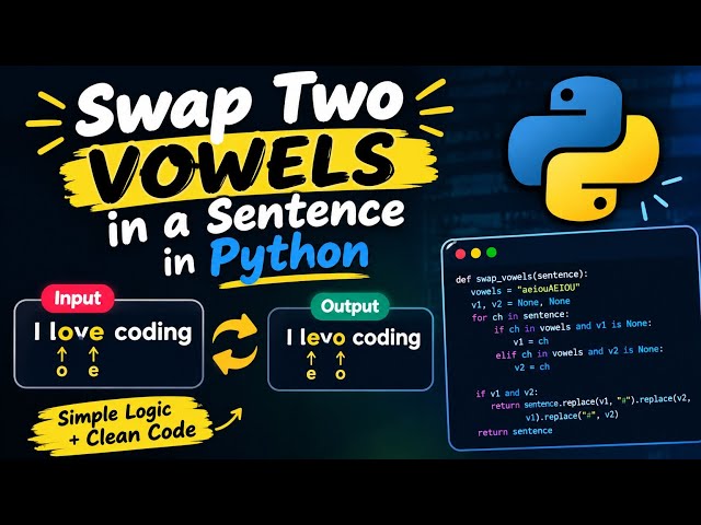 Swap vowels in a sentence in python in telugu #python #telugu #dsa #coding #leetcode