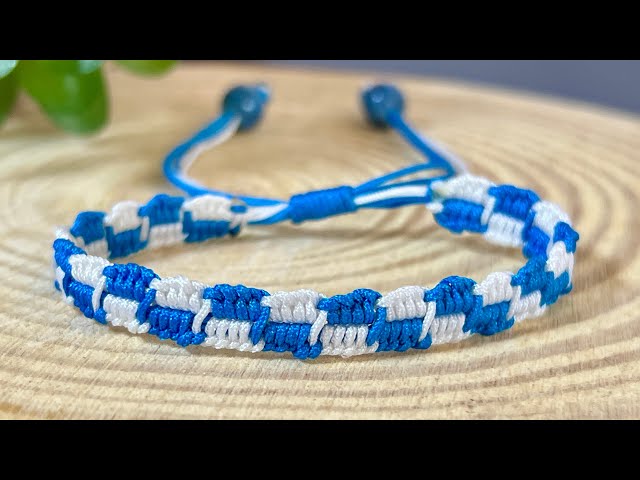 How to Make a Two-Tone Adjustable Cord Bracelet 💙🤍 MACRAME TUTORIAL 🧶