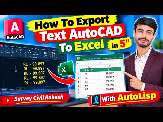 How To Export Text Autocad To Excel || How To Export Text Level Autocad To Excel With AutoLisp 