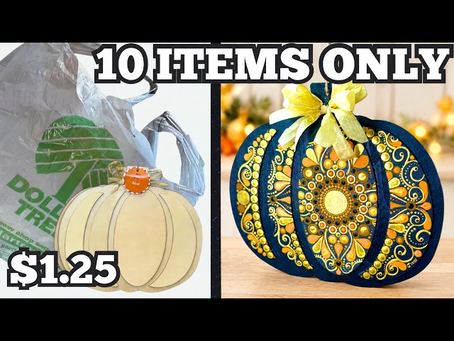 100% Dollar Tree Fall Art Challenge: $12.50 DIY Mandala Pumpkin Decor
