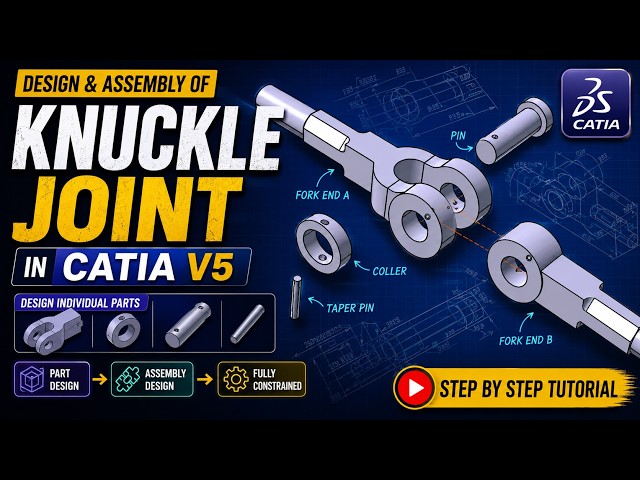 Design & Assembly of a Knuckle Joint in CATIA V5 | Part Design + Assembly Design