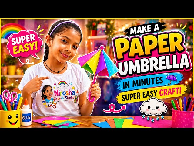Paper Umbrella Craft ☂️ | Easy Paper Craft for Kids | DIY School Project