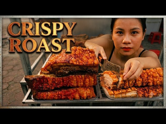 BBQ grilled pork belly slices with crispy skin. 
