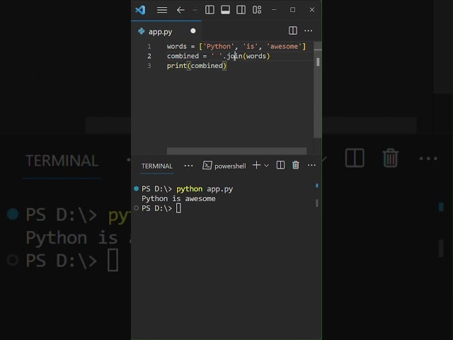 🐍 Python Join Trick  #codinghacks #pythontricks #pythonprogramming #python
