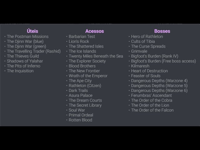 Tibia - PRINCIPAIS ACESSOS QUE UM CHAR PRECISA