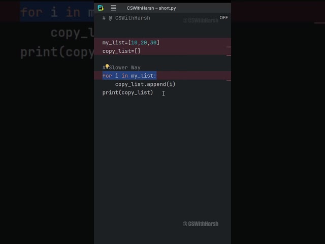 PYTHON Don’t use Loops to Copy Lists #cswithharsh #pythontutorial #coding #python #shorts