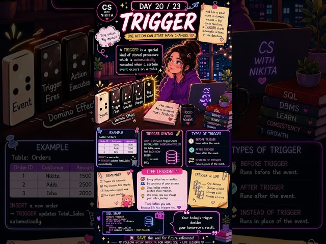 TRIGGER in SQL Explained with a Life Lesson 💜 | SQL Tutorial #shorts  #booktok #cswithnikita