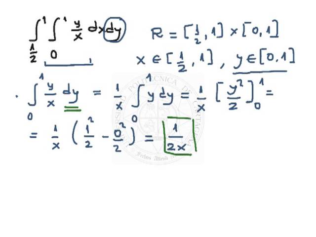 Double integral of function y/x in rectangle [1/2,1] x [0,1]