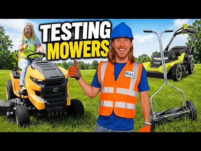 Handyman Hal Tests Lawnmowers! Push Mower vs Riding Mower | Lawn Care for Kids