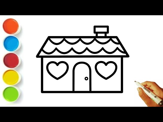 How to Draw an Easy House 🏠 painting and colouring 