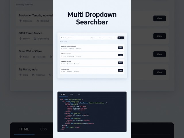 Multi Dropdown Searchbar 🔍 | HTML CSS JavaScript UI #shorts