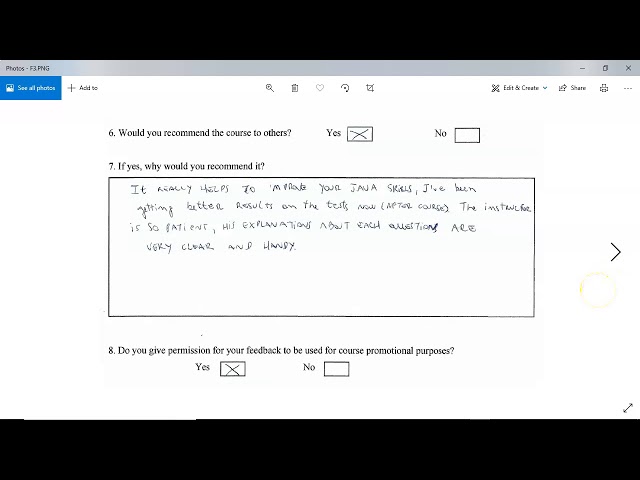 FEEDBACK - Java SE8 OCA (1Z0-808) Training Course June 2020
