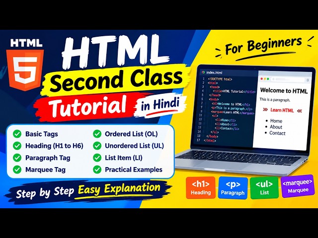 WHTML Second Class Tutorial in Hindi | Basic Tags, Marquee, Heading, List & Paragraph | #fyp