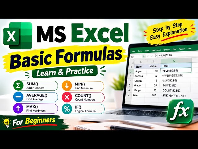 MS Excel Basic Formulas | Learn Excel Formulas for Beginners | Easy Excel Tutorial