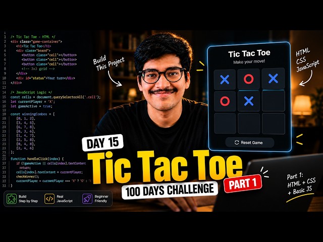 🔴 LIVE | Day 15: Build Tic Tac Toe with JavaScript 🎮 | JavaScript Mini Project | Full Stack Web Dev