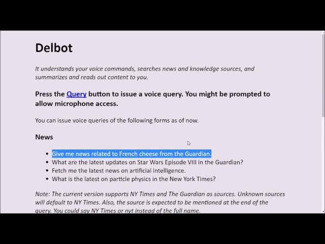 Demo of Delbot: an NLP-based, voice-driven bot built with Python