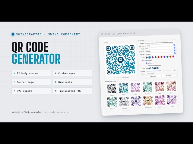 QR Code Generator using Java Swing with FlatLaf and ZXing