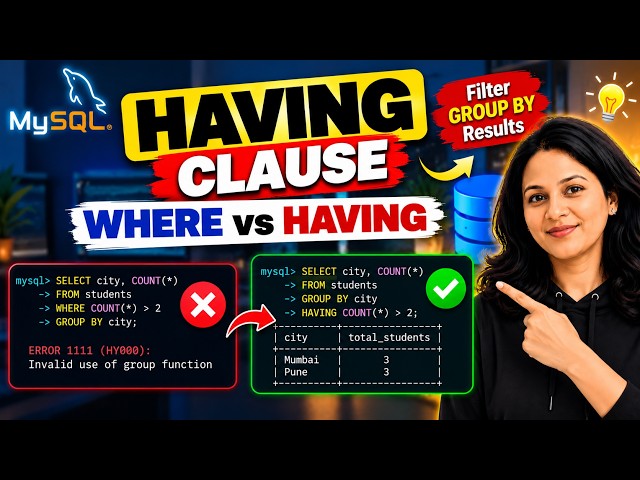 MySQL HAVING Clause Explained 🔥 | WHERE vs HAVING with GROUP BY