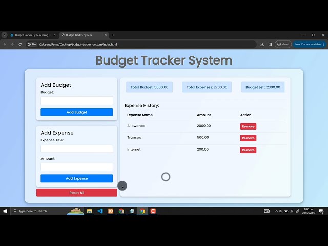 Budget Tracker System Using HTML, CSS and JavaScript with Source Code