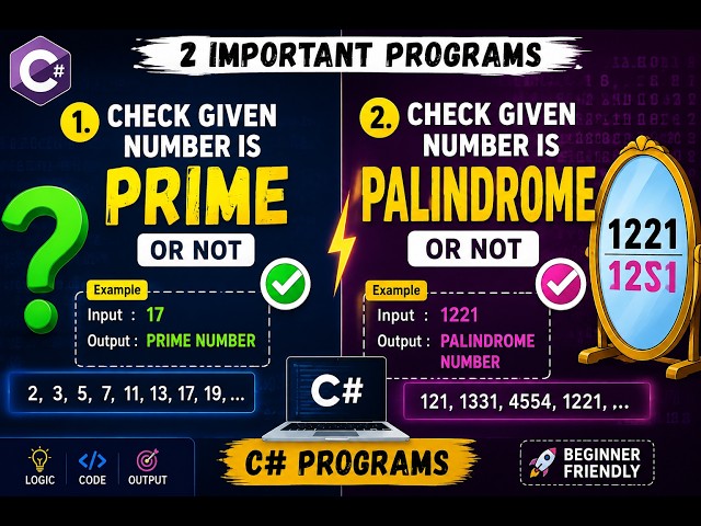 C# Important Programs 🔥 | Prime Number & Palindrome Number in C# | C# Programming Tutorial