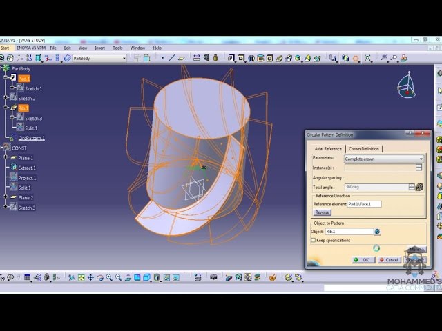 How to design a curved vane Part 3 for pump in Catia V5 Simple way