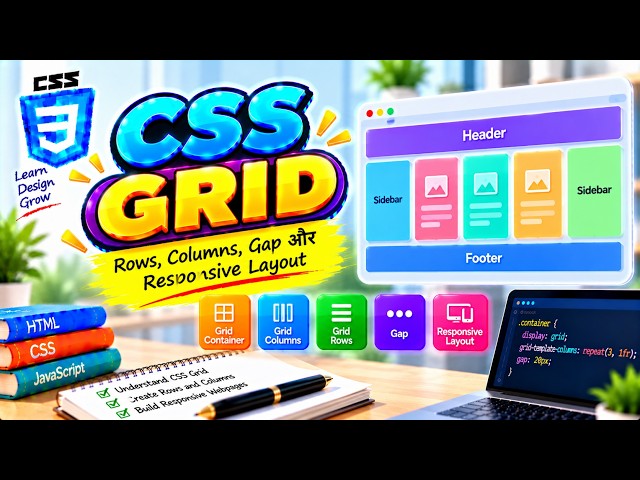 CSS Grid आसान भाषा में | Rows, Columns, Gap और Responsive Layout | CSS Tutorial