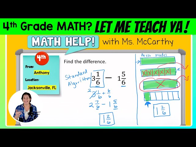 4th | Subtract Mixed Numbers (Fractions) with Regrouping & Visuals | Math Help w/ Ms. McCarthy
