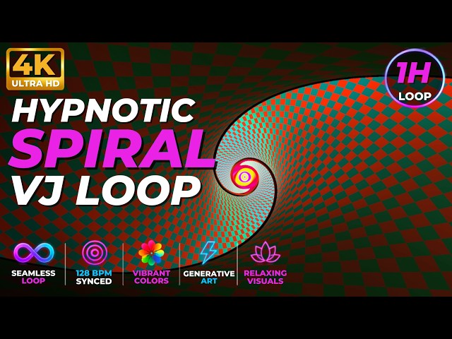 Psychedelic Spiral Checkerboard Tunnel | Hypnotic 128 BPM VJ Loop Background 4K (No Sound)