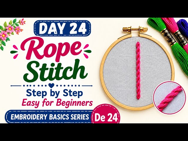 🪡Rope Stitch Embroidery | Rope Stitch Step by Step for Beginners | Hand Embroidery Tutorial 🪡🫧