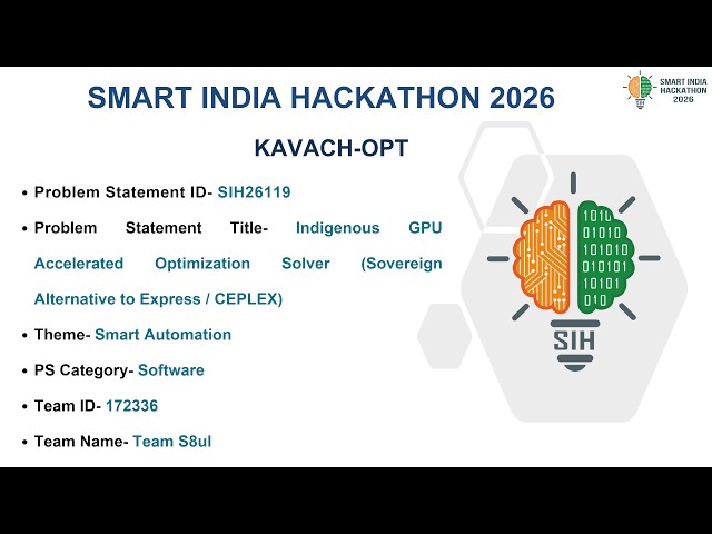 Kavach-Opt | Indigenous GPU-Accelerated Optimization Solver | SIH 2026 | Team S8ul