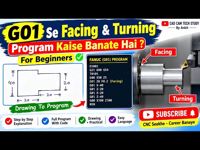 How to Create a Facing and Turning Program Using G01? | CNC Lathe Programming for Beginners | Fan...
